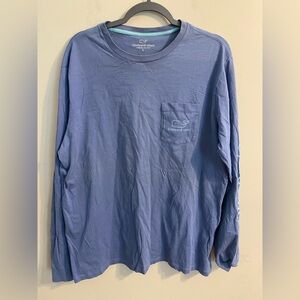Men's Blue Vineyard Vines Whale Logo Classic Long Sleeve Pocket Tee Size Large
